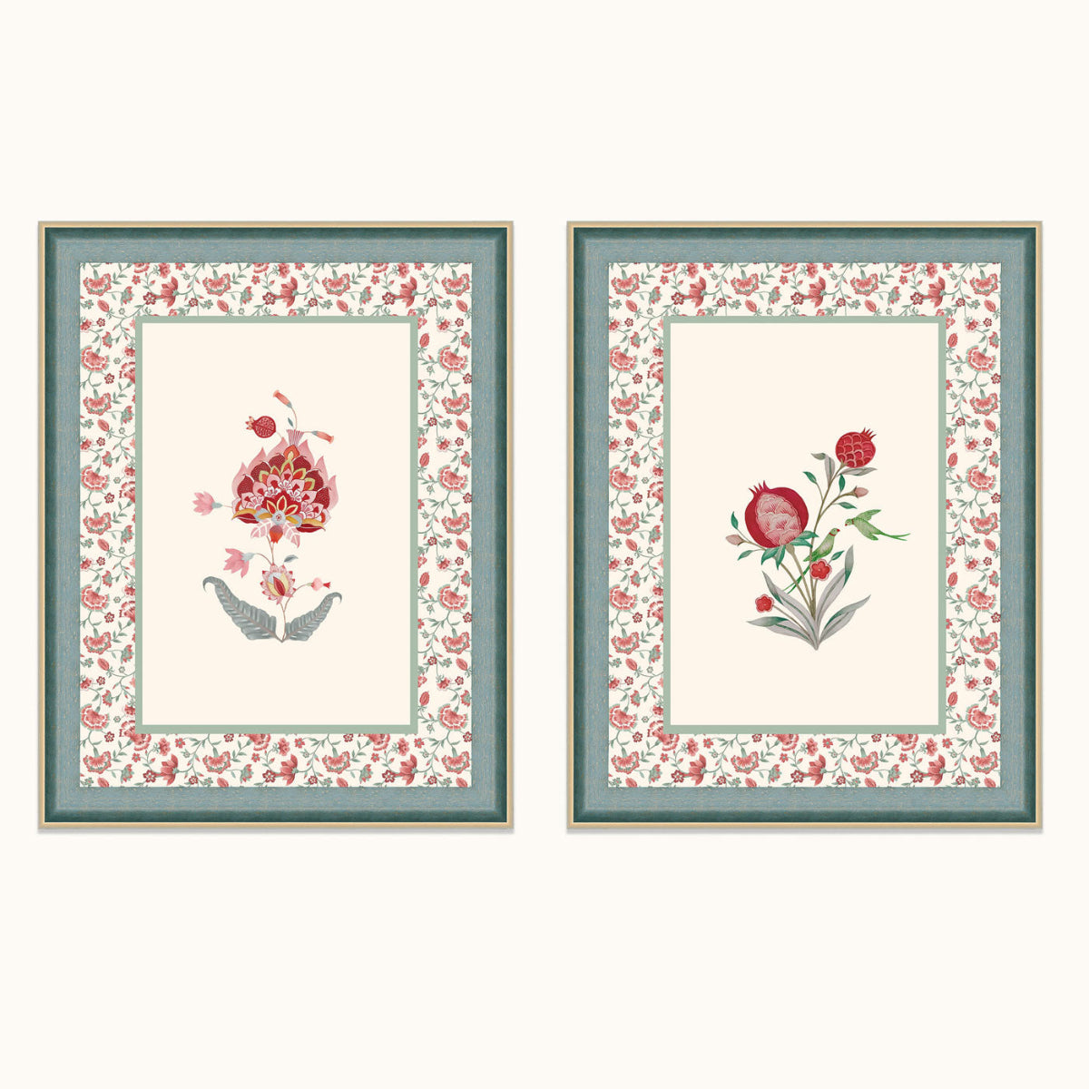 Anar Pushp Indian floral wall art frame featuring a pomegranate-inspired botanical illustration