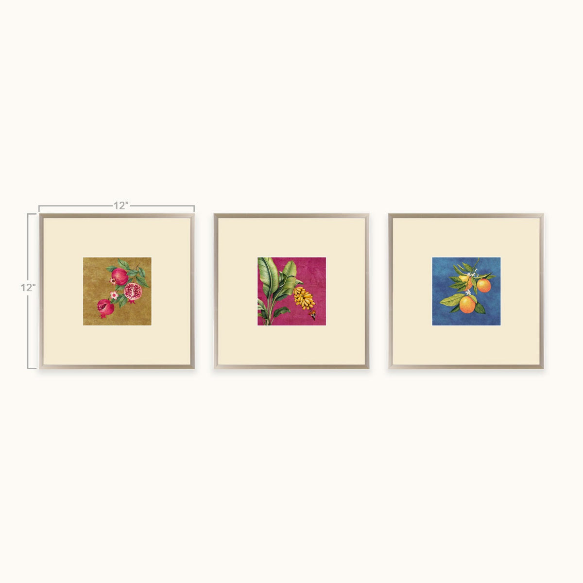 Fruits of Nature framed fruit wall art size illustration showing the dimensions marked on the frame