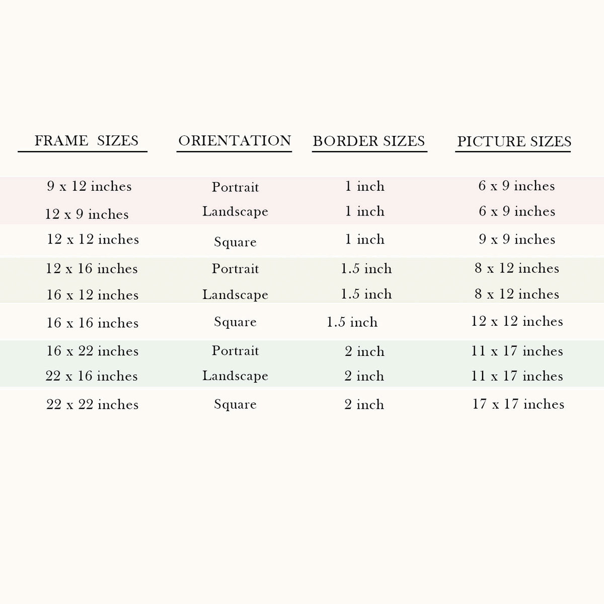 Personalized Photo Frame In Size Chart Dimension