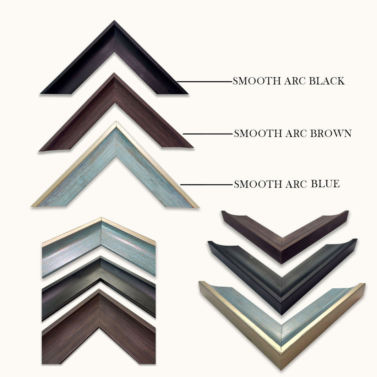Smooth Arc Customized Photo Frame Dimension – Blue, Black & Brown Mold