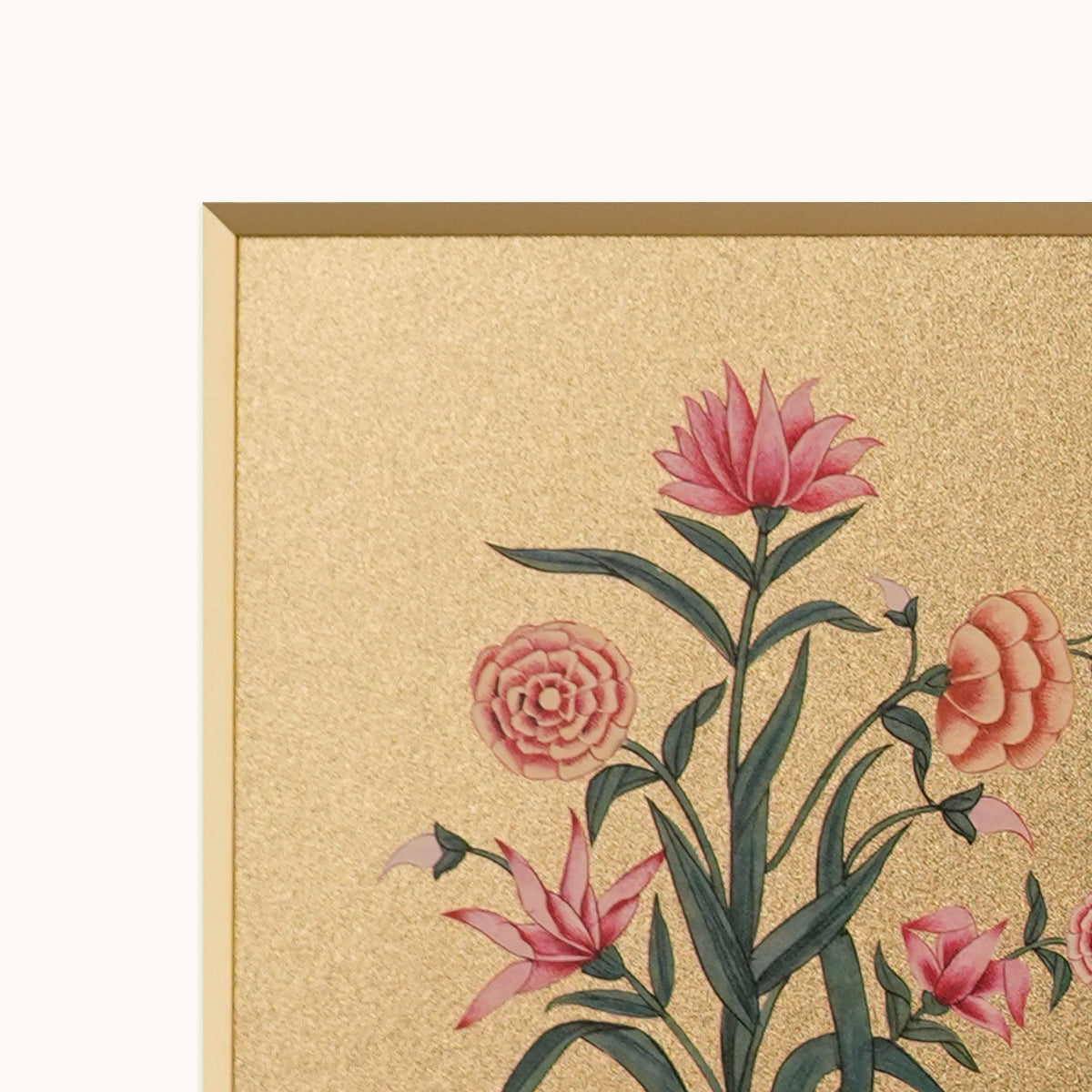 Vasanta Blooms floral artwork displayed in a golden-toned frame