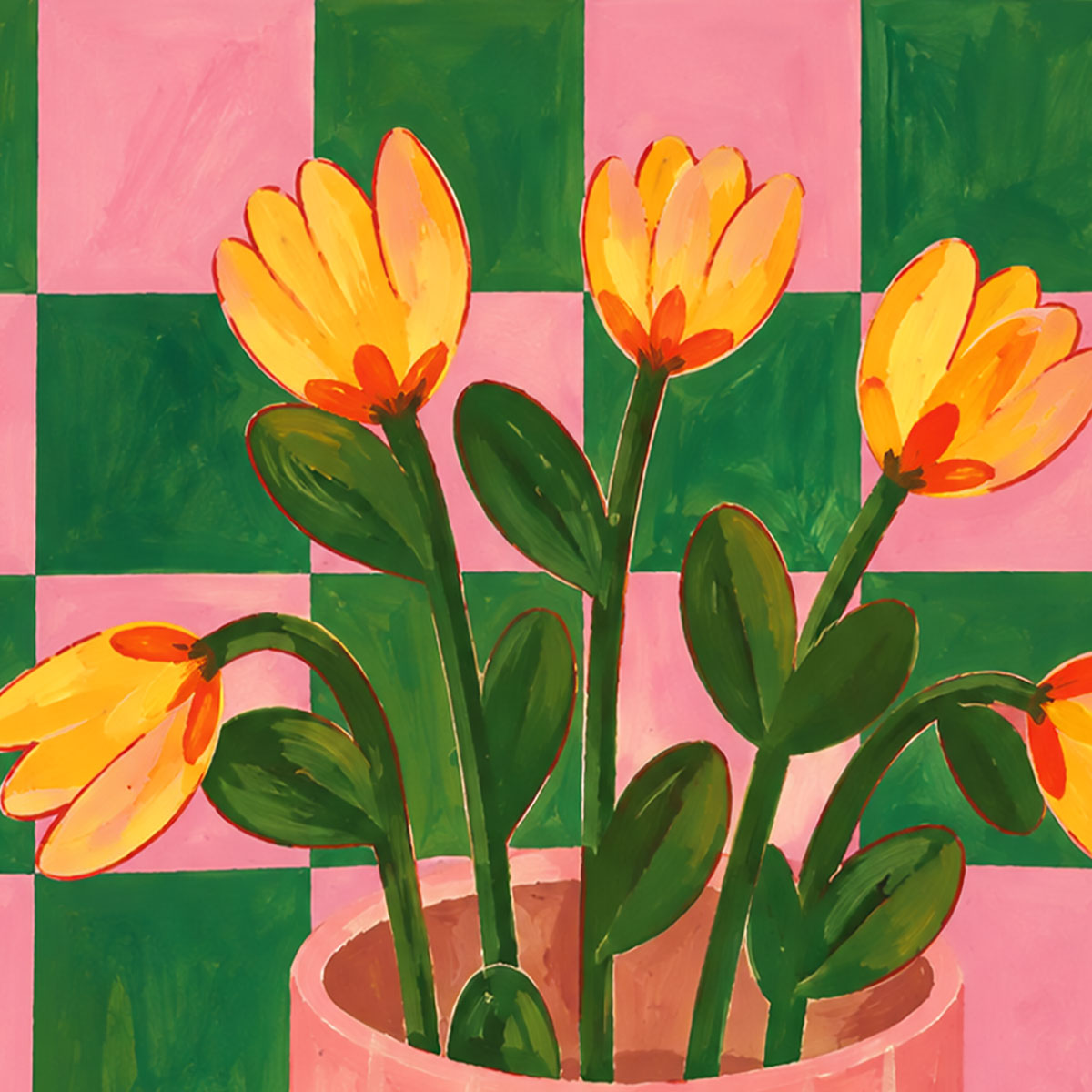 Checks & Flowers wall art