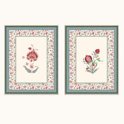 Anar Pushp Indian floral wall art frame featuring a pomegranate-inspired botanical illustration