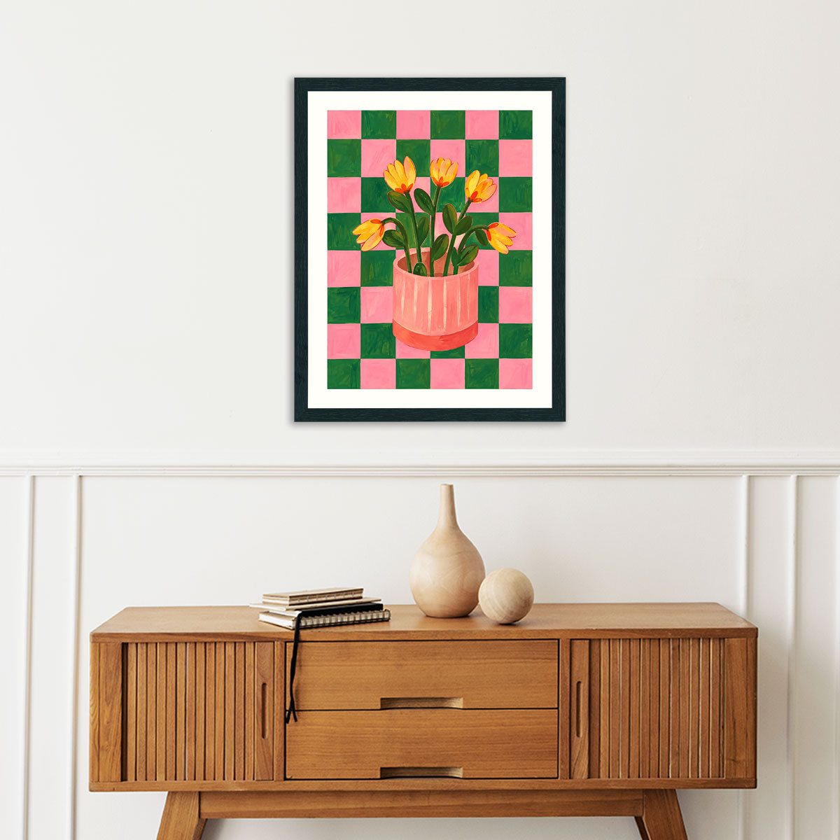 Checks & Flowers wall art