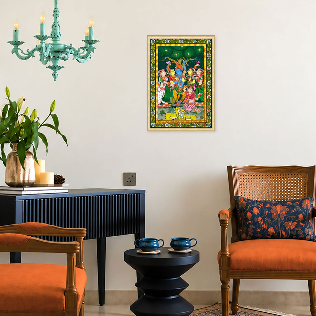 Divine Krishna Leela Lord Krishna Indian devotional wall art frame