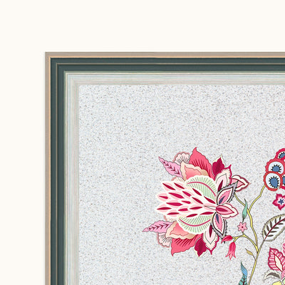Black-and-silver frame detail of the Pushp Vilas floral wall art