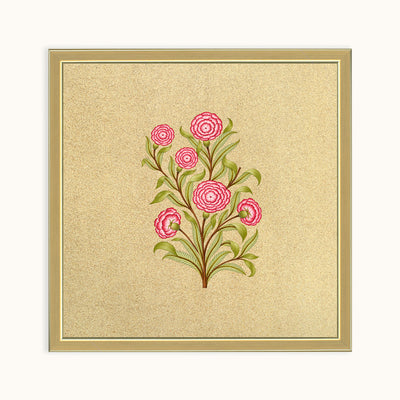 Rose Garden floral wall art displayed on a light bedroom wall above a wooden bed frame