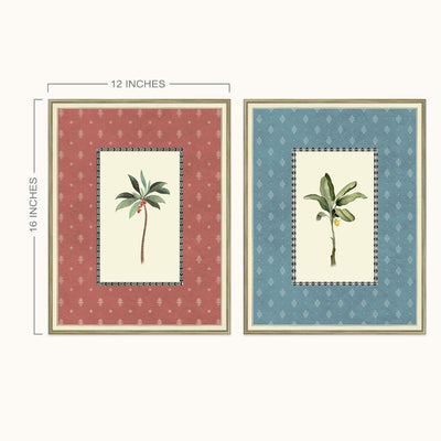 Tropical Duo wall art size chart showing available frame sizes of 9 × 12, 12 × 16 and 16 × 22 inches