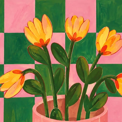 Checks & Flowers wall art